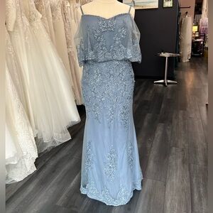 Blue Sequin Embellished Sleeveless Gown